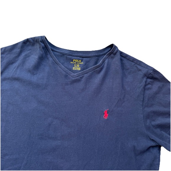Polo Ralph Lauren T-Shirt Size Large Blue Crew Neck Mens Red Logo - Picture 1 of 7